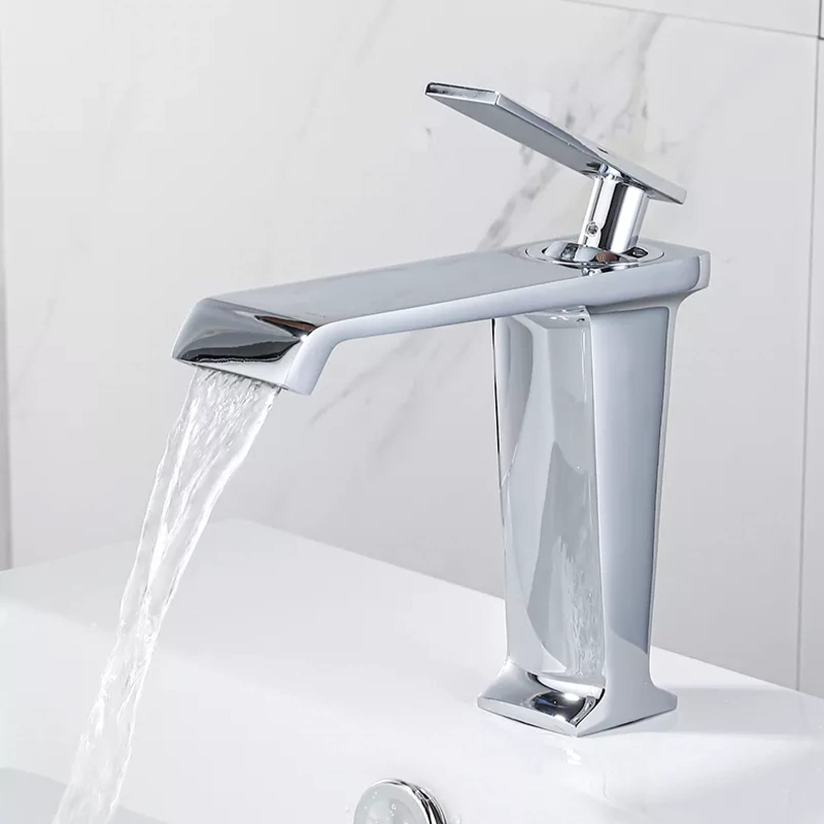 ZQFHSX Chrome/Black/White Bathroom Basin Faucet Hollow Shape Brass Waterfall Faucets Single Handle Water Mixer Tap Golden Sink Mixers LWX