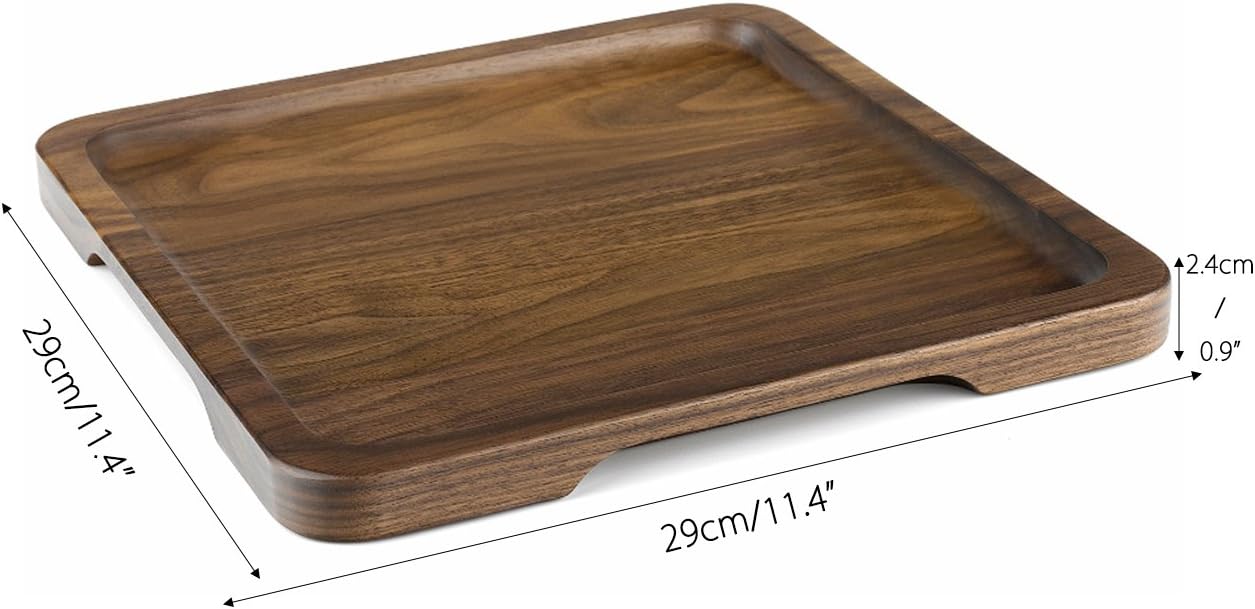 Winterworm Rustic Walnut Wooden Tray Solid Wood Serving Tray Square Rectangle Platter Tea Tray Coffee Table Tray (Large Square with Grooves（11x11x1inch）)