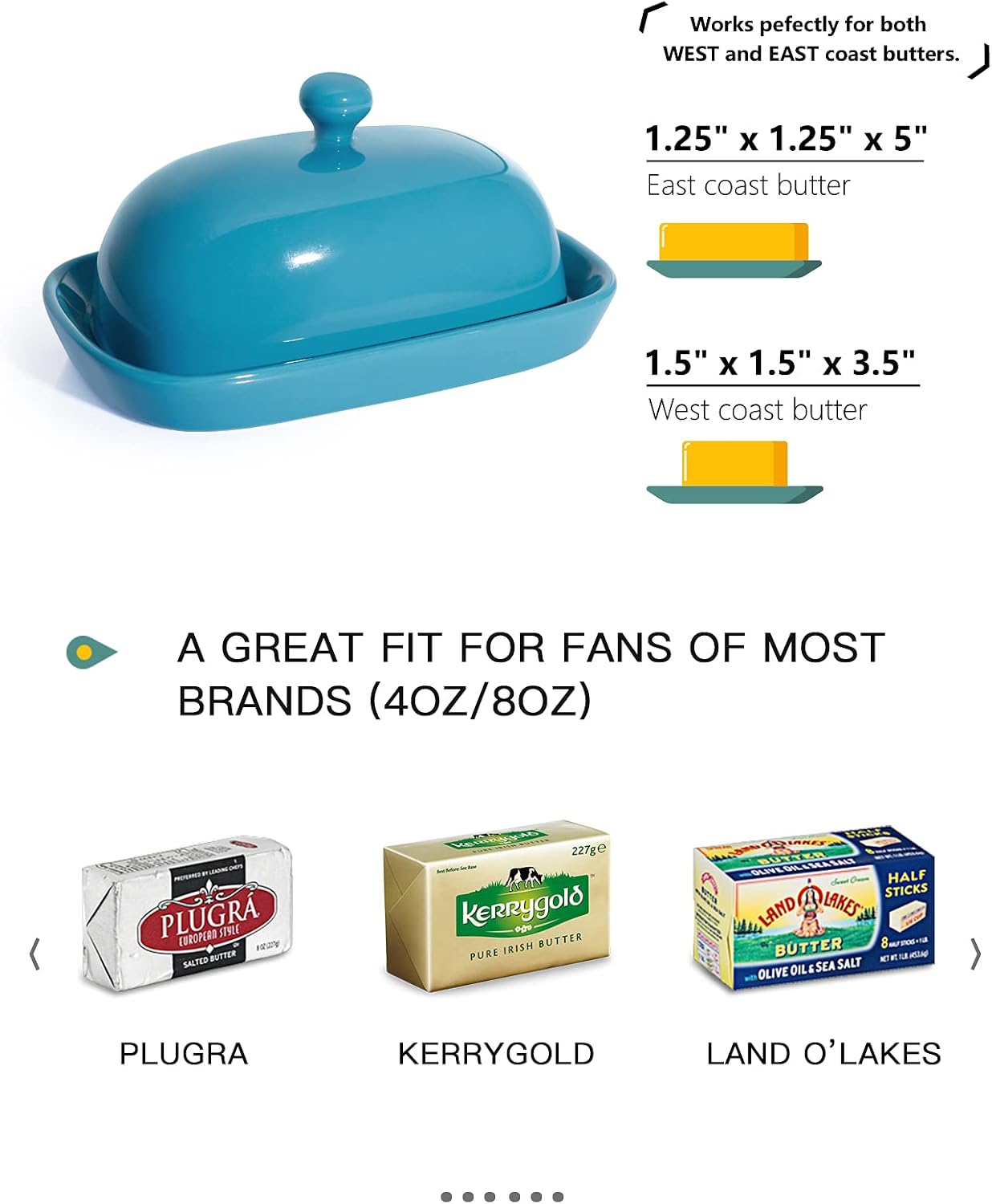 Sweese 306.107 Porcelain Cute Butter Dish with Lid, Perfect for East / West Butter, Steel Blue