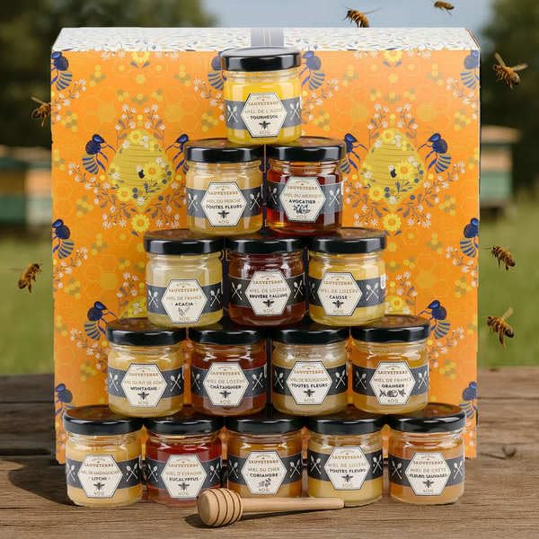 Coffret découverte 15 miels de France et du monde - Le coffret cadeau 15 miels