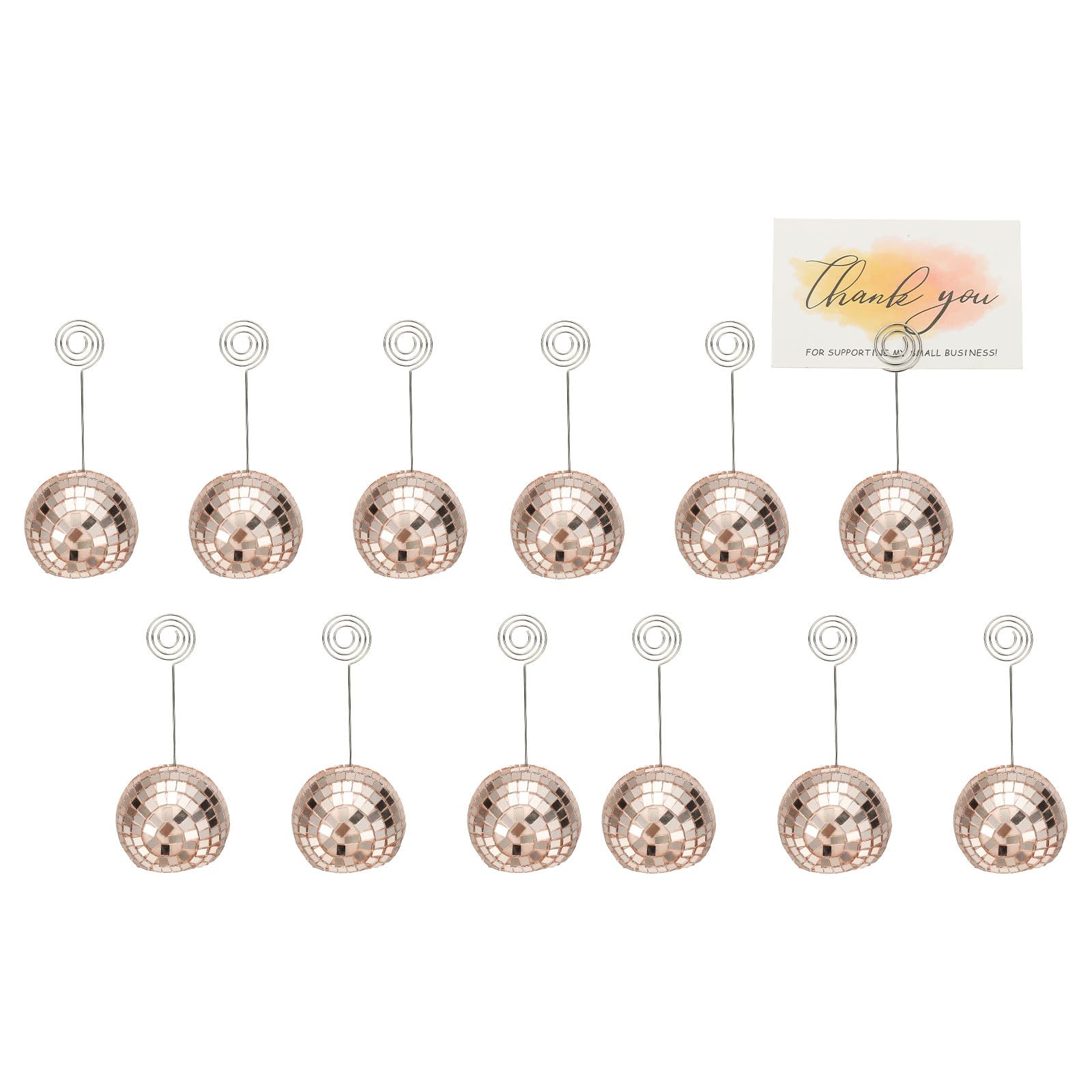 PATIKIL 2 Inch Disco Ball Place Card Holder, 12Pcs Disco Table Sign Holder Table Number Holders Name Card Stands with Clip for Decor Photo Menu Display Wedding Birthday Party, Rose Gold