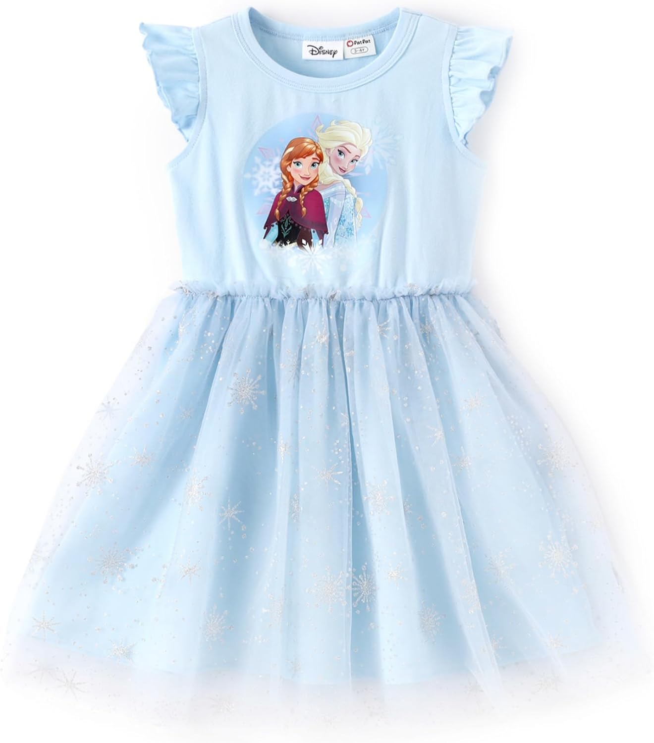 Disney Frozen Elsa Princess Cinderella Ariel Jasmine Rapunzel Baby/Toddler Dress, Ruffle Long-Sleeve Mesh Overlay Tulle Dress