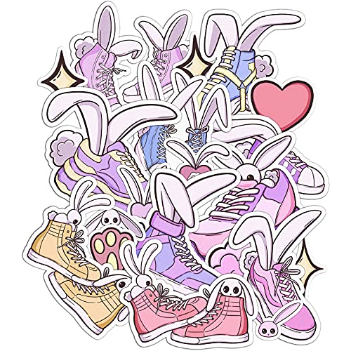 Mertak - 22 PCS - Sticker Pack for Laptop Kawaii for Phone Pink Sneakers Vinyl Waterproof for Teen Girls Cute Rabbit Ears for Notebook for Water Bottle Bunny Decals for Skateboard for Planner Set