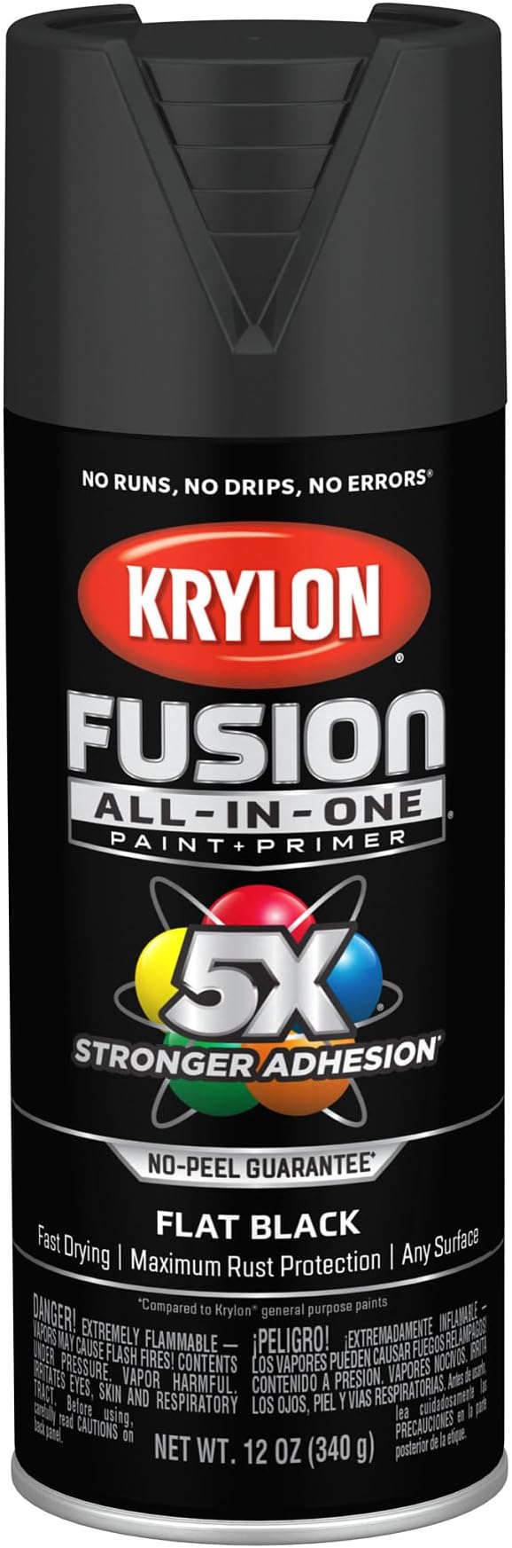 K02728007 Fusion All-In-One Spray Paint for Indoor/Outdoor Use, Flat Black