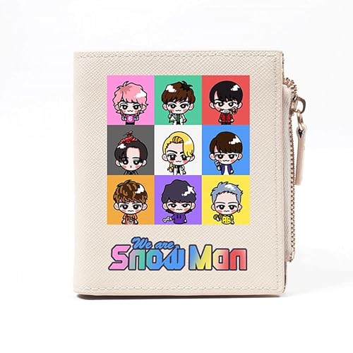 [JHYGH] Snow Man 財布 岩本 照 深澤 辰哉 渡辺 翔太 向井 康二 阿部 亮平 目黒 蓮 宮舘 涼太 佐久間 大介 男女兼用 可愛い 本革 大容量 PU革 お札入れ カード入れ 現金収納 耐久性 小銭入れ 男性 アイドル グループ (白)