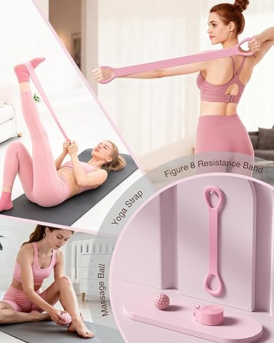 Miniatura 7 de Kit de pilates para mujer, entrenamiento en casa, juego de anillo y pelota con 3 bandas de resistencia de tela, bola de masaje, kit de iniciación de