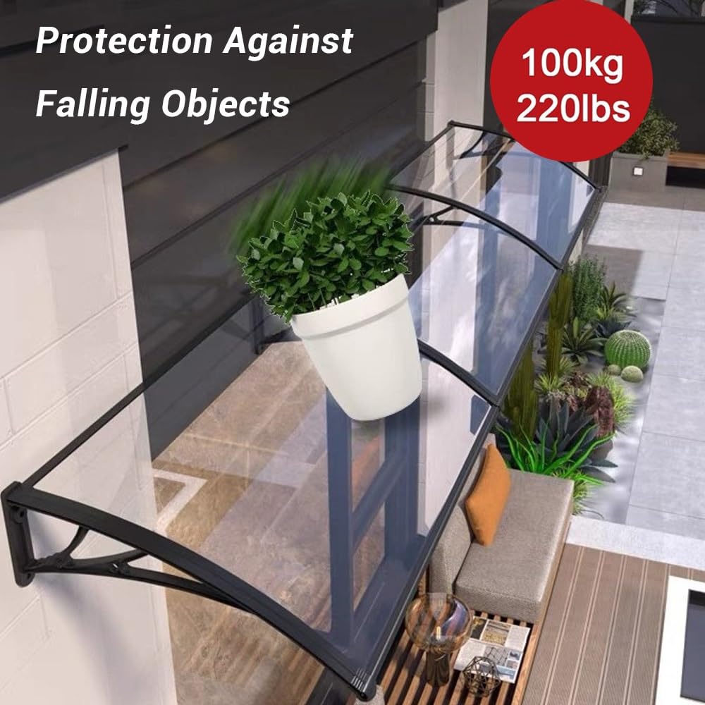 Auvent De Porte D'entrée Toit Marquise en Polycarbonate Transparent | Auvent Pour Terrasse 100x300cm Marquise De Porte Extérieure, Toit Abri Protection Contre La Pluie(White,100x180cm/39"x71")