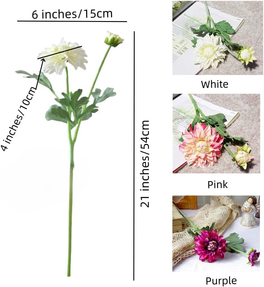 3 Pieces Pink Artificial Dahlias,21"Silk Flowers with Stems,Winter Flowers Artificial for Decoration,Long Stem Artificial Flowers for Tall Vase,Wedding Party Decor Spring Decorations for Home (Pink) - Image 4
