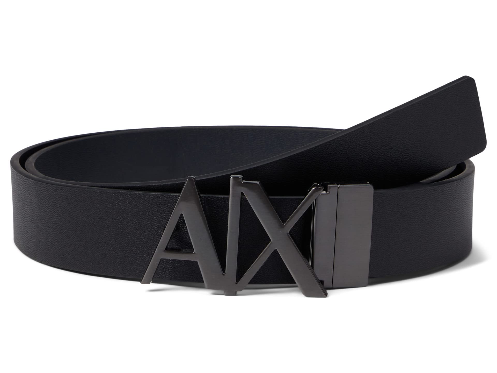 Armani Exchange Men's Skinny Leather Logo Belt, Black (Black/Phantom - Black/Phantom 43120) ,30
