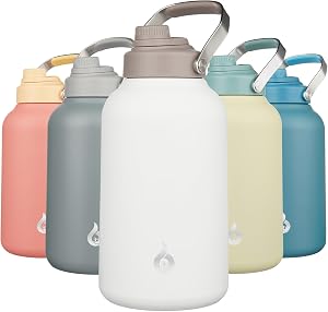BJPKPK One Gallon(128oz) Insulated Water Bottle, Dishwasher Safe Stainless Steel Metal Water Jug, BPA Free Thermo with Spout Lid & Handle, Large Water Bottle, Milky White