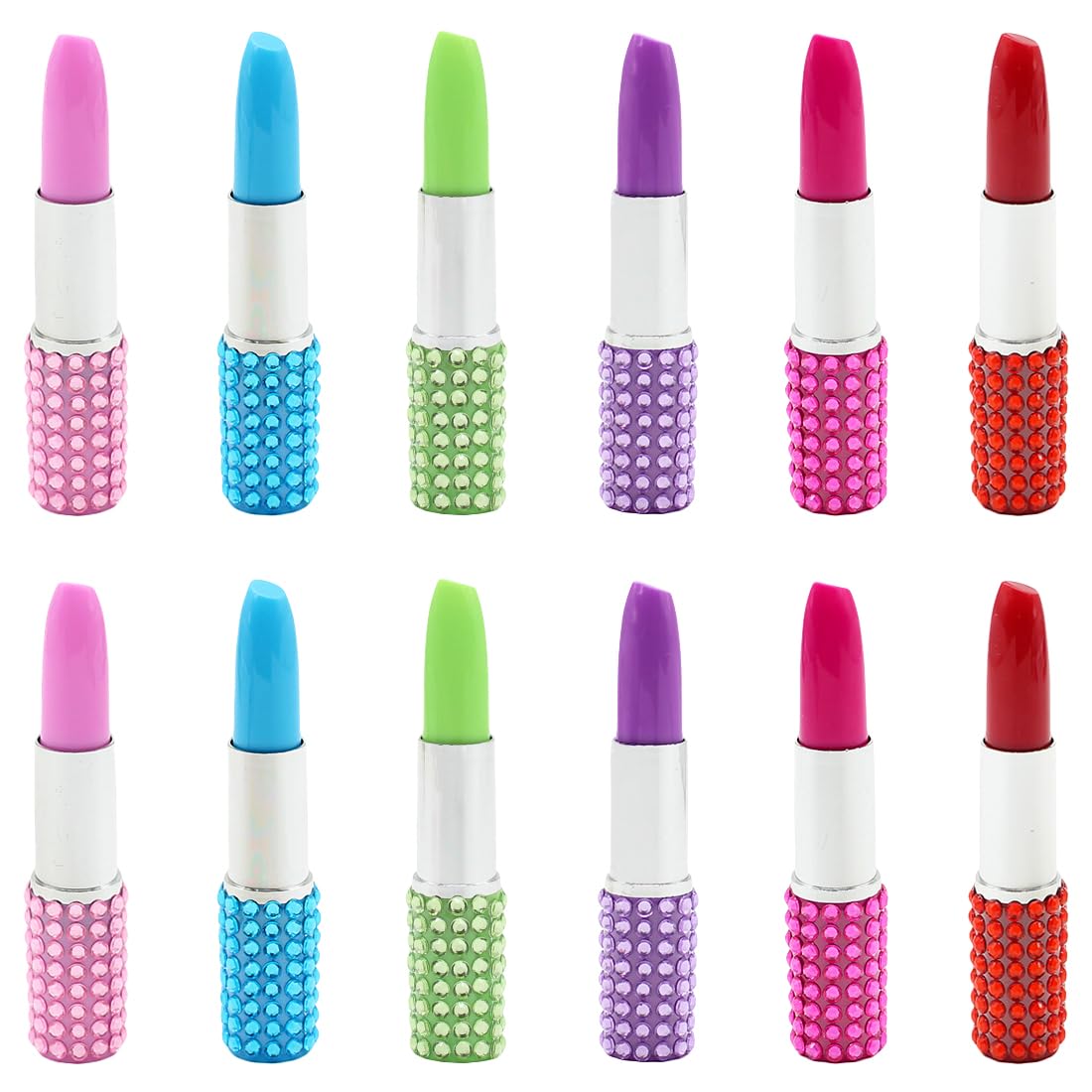 JKJF 12 PCS Lipstick Shaped Rollerball Pens Rhinestone Crystal Lipstick Gel Ink Pen Creative Writing Pens for School Office Stationery Writing Supplies