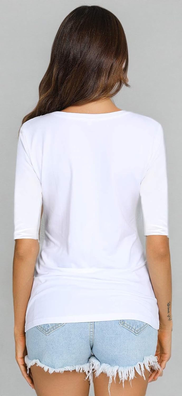 LOVFEE Women's Basic Round Neck Plain Half-Sleeve Tee Casual Fitted T Shirt - Image 8