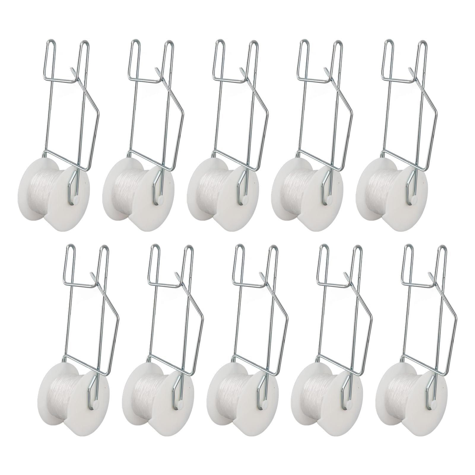 Glomora 10 Pack Tomato Trellis Roller Hooks with 15m PP Twine, Galvanized Steel Vine Support for Cucumber Grapes Loofah, Space Saving Garden Clips