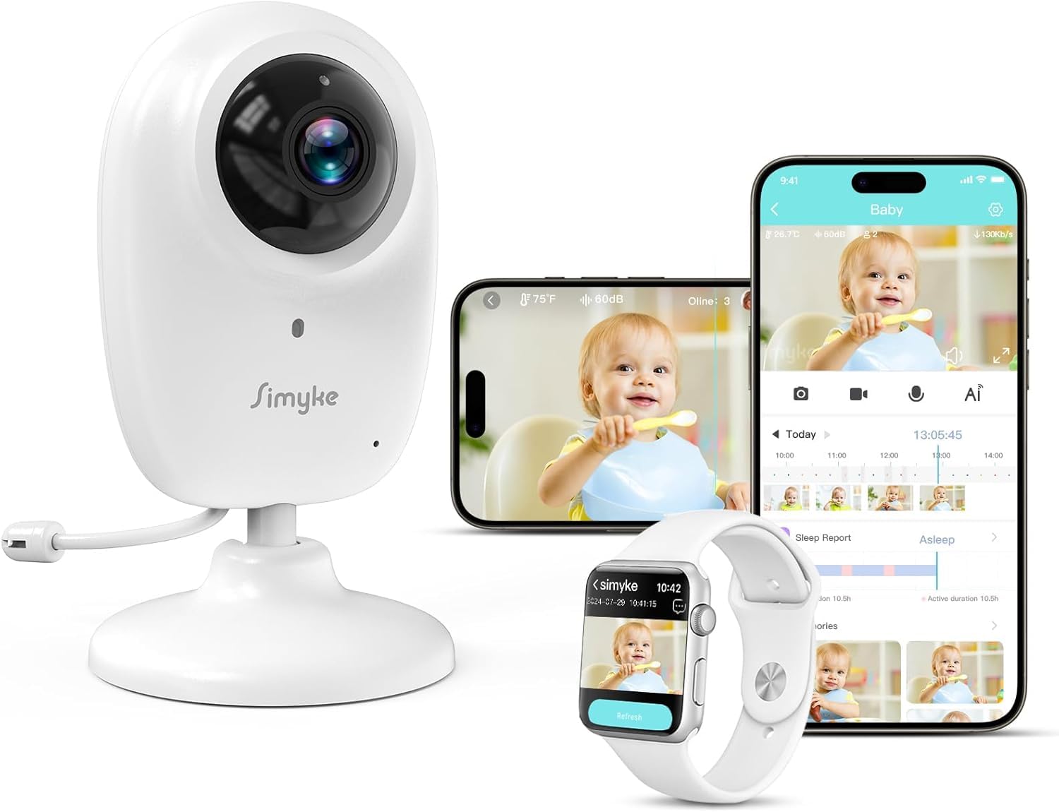 Simyke Smart Video Baby Monitor,1080P Baby Room Camera, APP Control,WiFi On/Off Switch,AI Detection