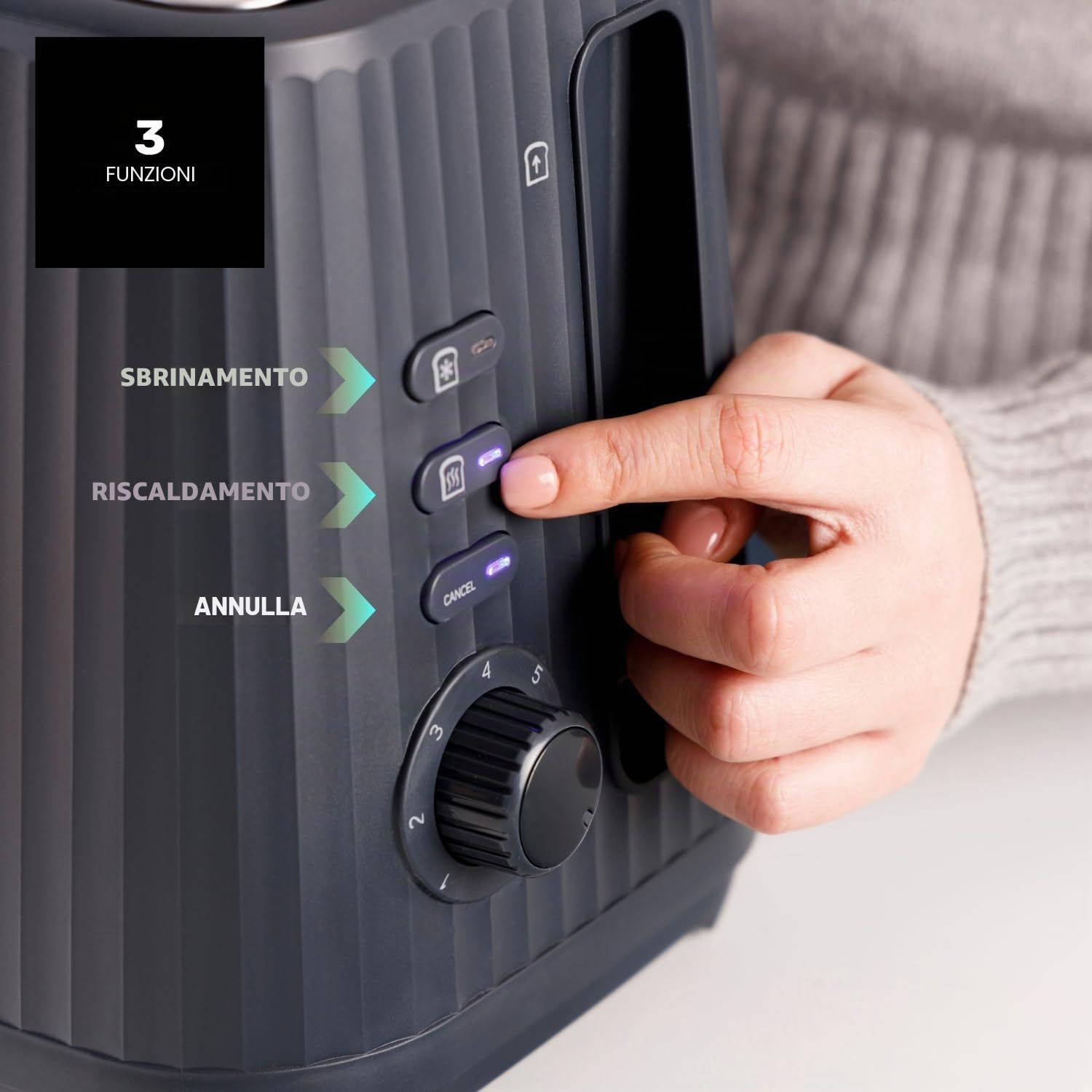 Taurus – Tostapane Jonic Toast 1150W | 7 livelli di tostatura | 3 funzioni | 2 fessure | Centratura automatica | Indicatore luminoso | Sollevamento extra | Avvolgicavo | Raccoglibriciole | Nero