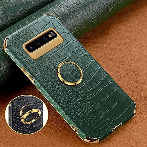 Coque Samsung S20 FE verte en cuir crocodile, protection antichoc avec anneau de maintien