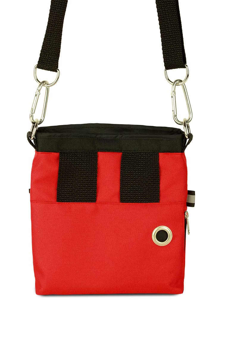Mit Wunschname möglich. Schultertasche, Hüfttasche, Leckerlitasche für Hunde, Futtertasche mit Magnetverschluss und Kotbeutelfach, Leckerlitasche Magnetic Red Edition