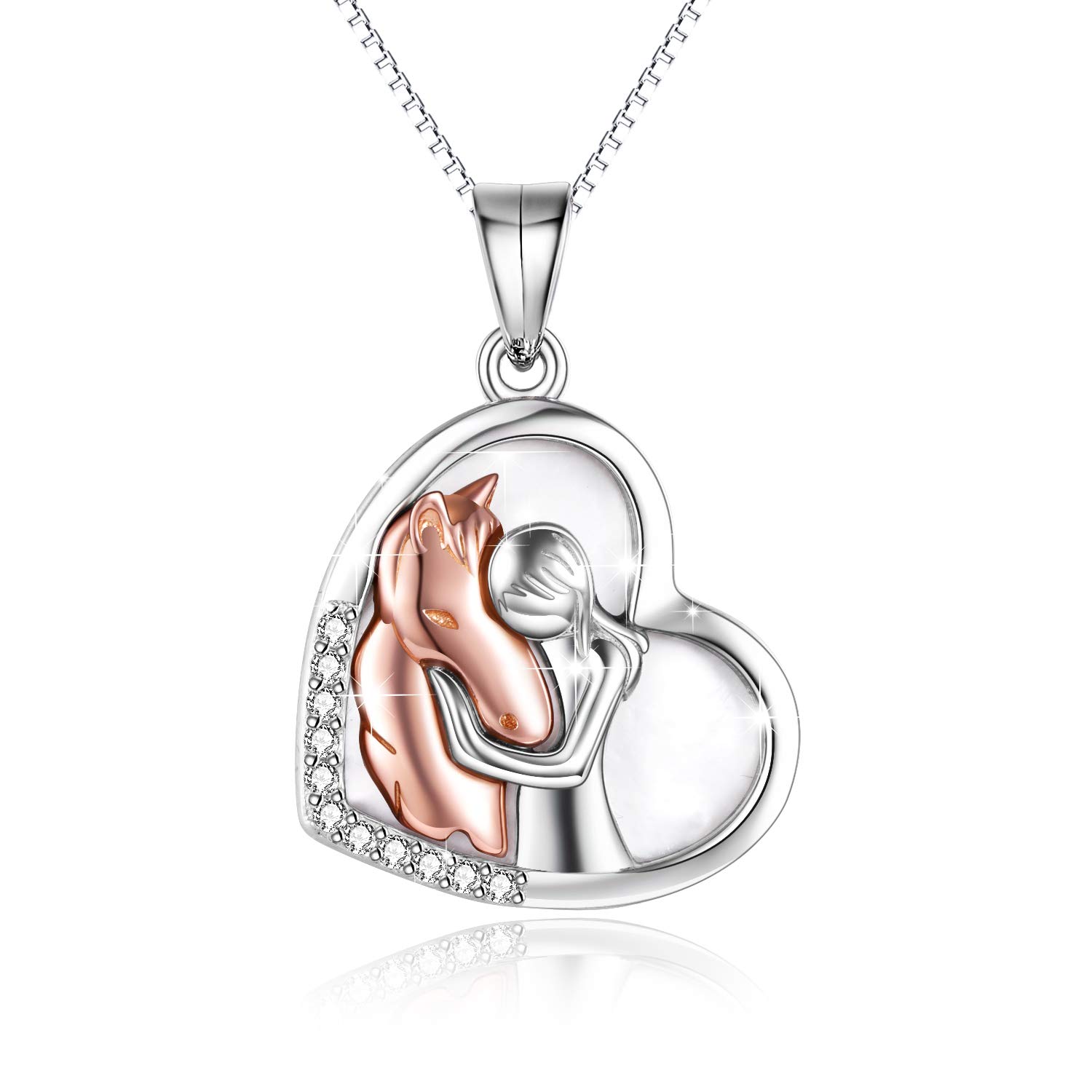 YFN paardenhanger halsketting sieraden 925 sterling zilver meisjes omhelzing paard cadeau voor vrouwen meisjes, Sterling zilver