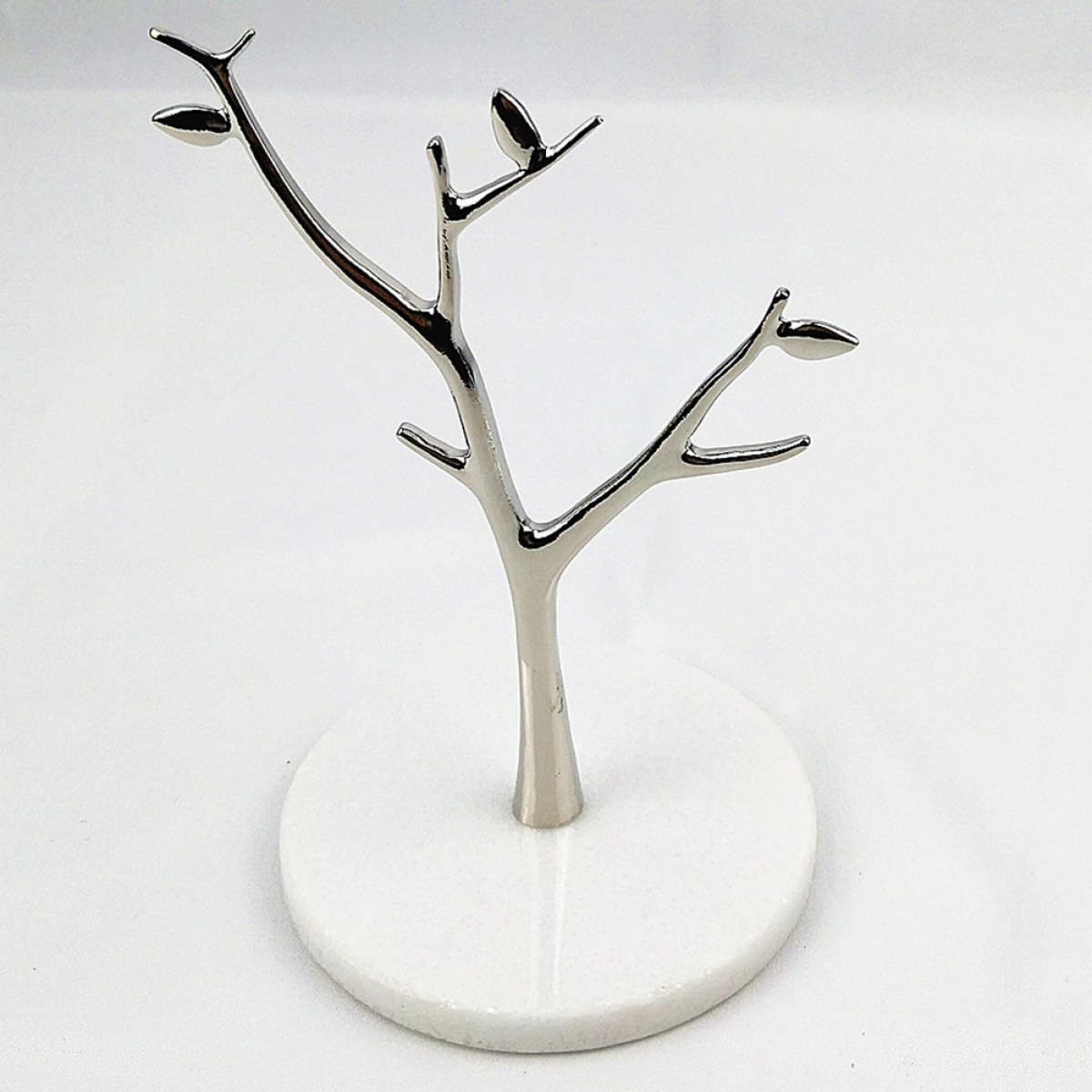 PLAFOPE Expositor de Joyas Organizador para Pendientes y Anillos en Forma de Árbol Base de Mármol Plata Perchero Creativo para Uso Personal y