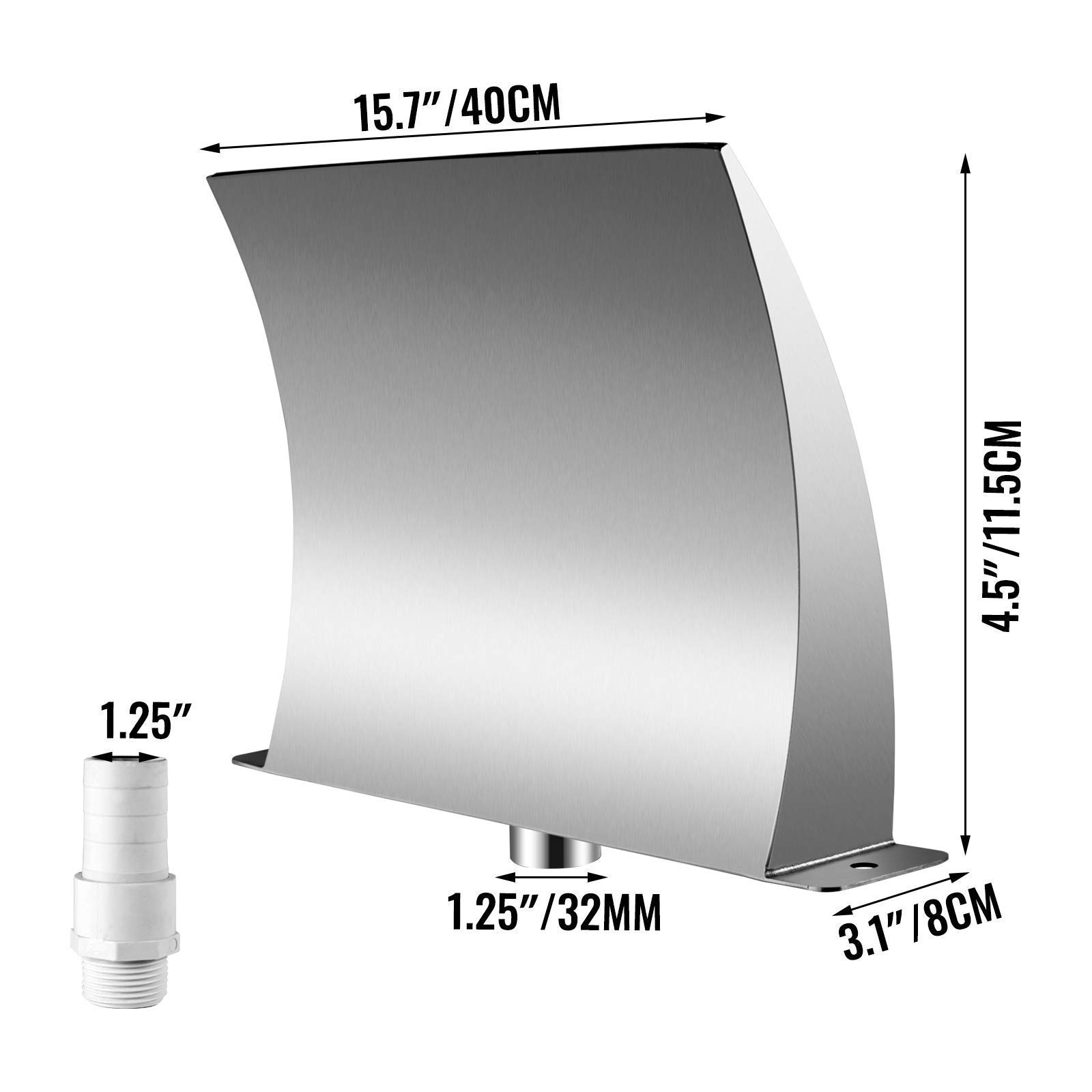 Pool Fountain Stainless Steel 15.7x4.5 Inch, Pool Waterfall Fountain 304 Stainless Steel, Pool Fountains for Inground Pools, Garden Outdoor Waterfalls