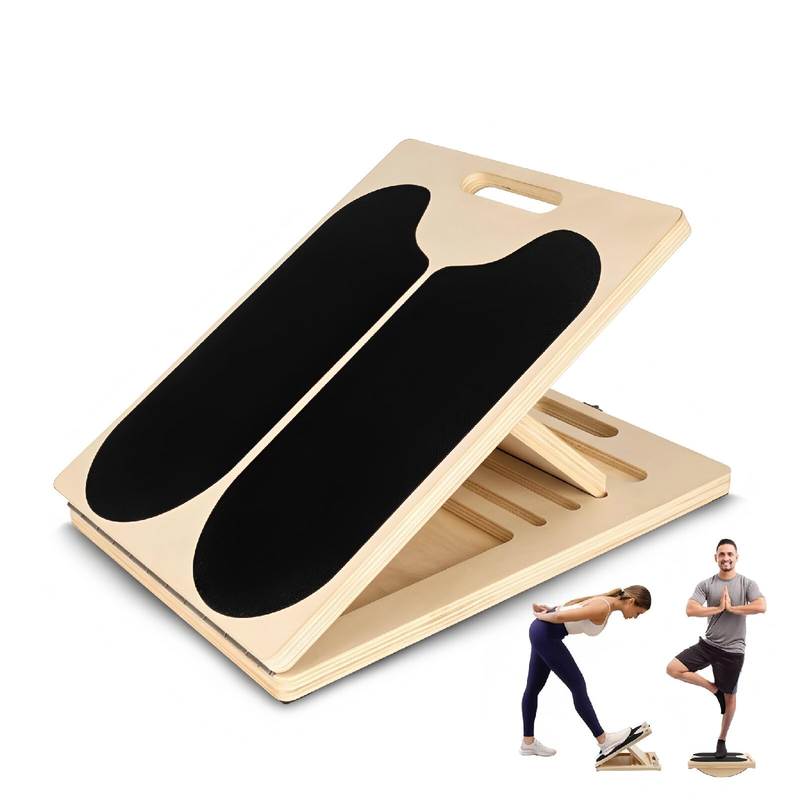 Planche d'équilibre en bois - Étirement du mollet réglable - Planche d'équilibre pour la physiothérapie, les squats, l'étirement musculaire, le yoga, l'entraînement, l'entraînement à la maison