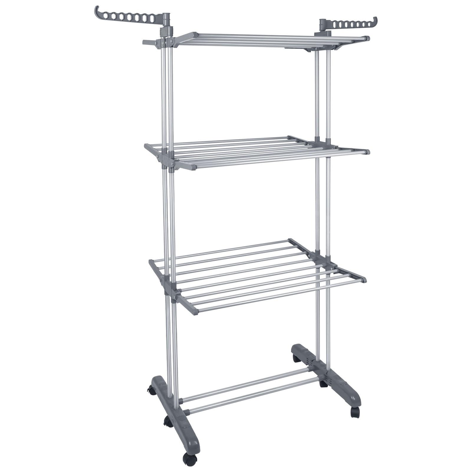 Stendibiancheria a torre pieghevole in acciaio inox, con 6 rotoli di ali, a torre da 75 x 64 x 170 cm (grigio)