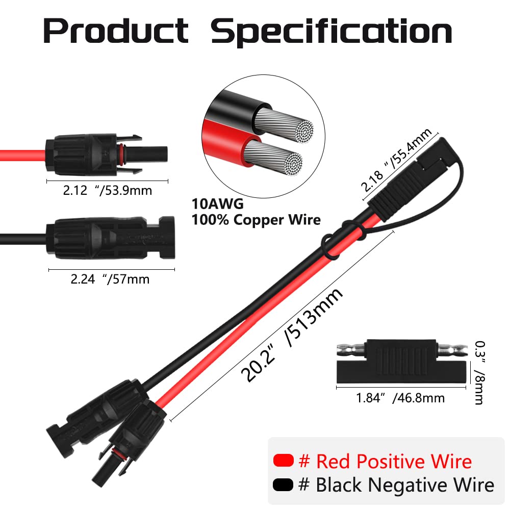 YACSEJAO Adattatore SAE Per Pannello Solare: Cavo 10AWG 30cm Con Invertitore Di Polarità Per Camper