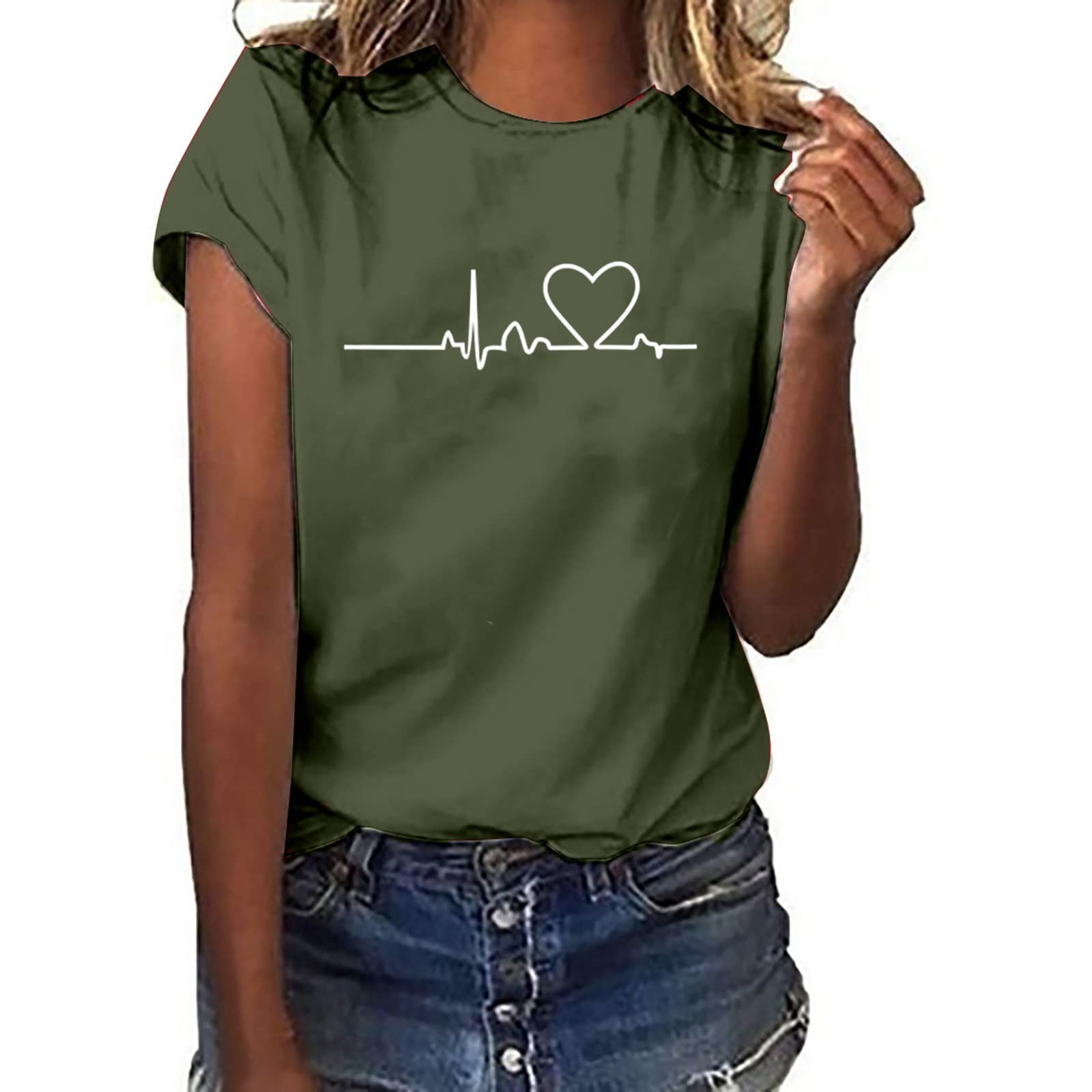 NUSGEAR 2024 Camiseta de Manga Corta Mujer Moda Amor impresión Estampado Camisa Blusa Verano Suelto Cuello Redondo Tumblr Tops Casual Fiesta T-Shirt Original Basic tee Talla Grande Camisetas
