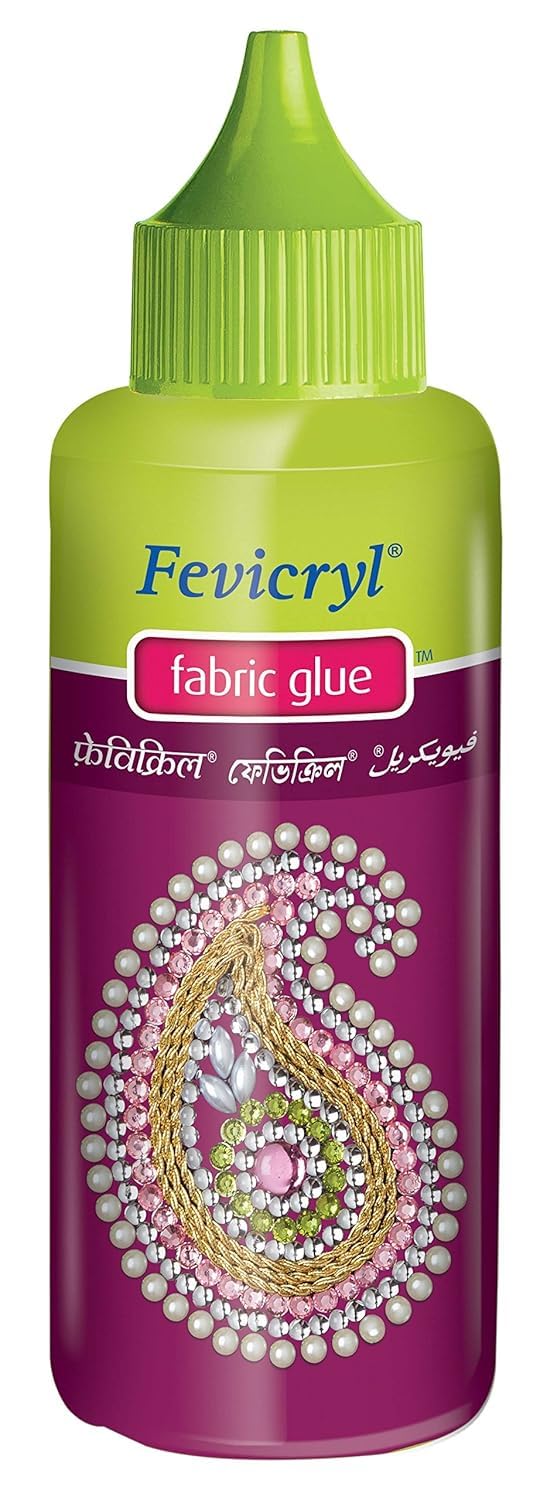 Fevcryl Fabric Glue | Design Clothes with Ornaments | Mirror Pieces, Patchwork, Stones, Laces, Sequins and More (80g Each) (pack of 2)-image-44