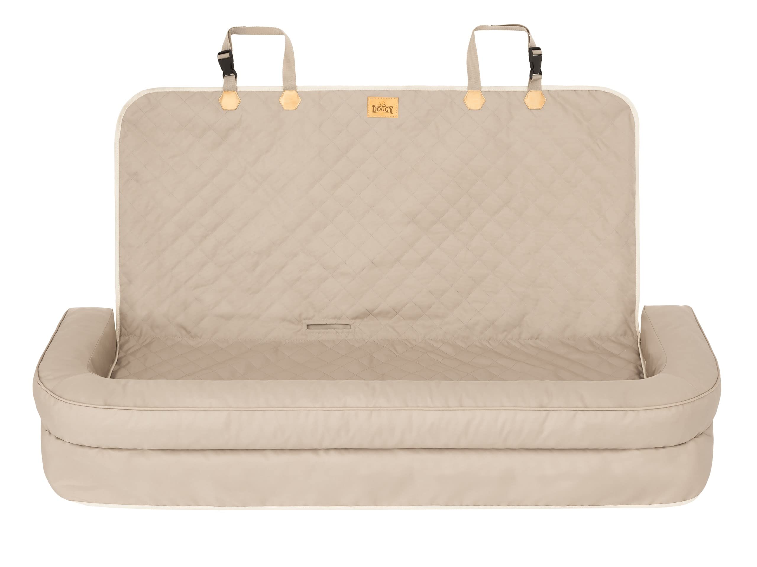 Asiento de coche para perros, cama para perros, transportín para asiento trasero, cesta para perros, cama para gatos y perros pequeños, 135 x 45 cm, negro, beis Oxford