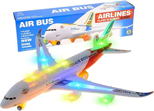 PowerTRC Juguetes de avión para niños, juguete de acción Bump & Go con luz LED intermitente, música, sonido de avión, gran regalo para niños y niñas