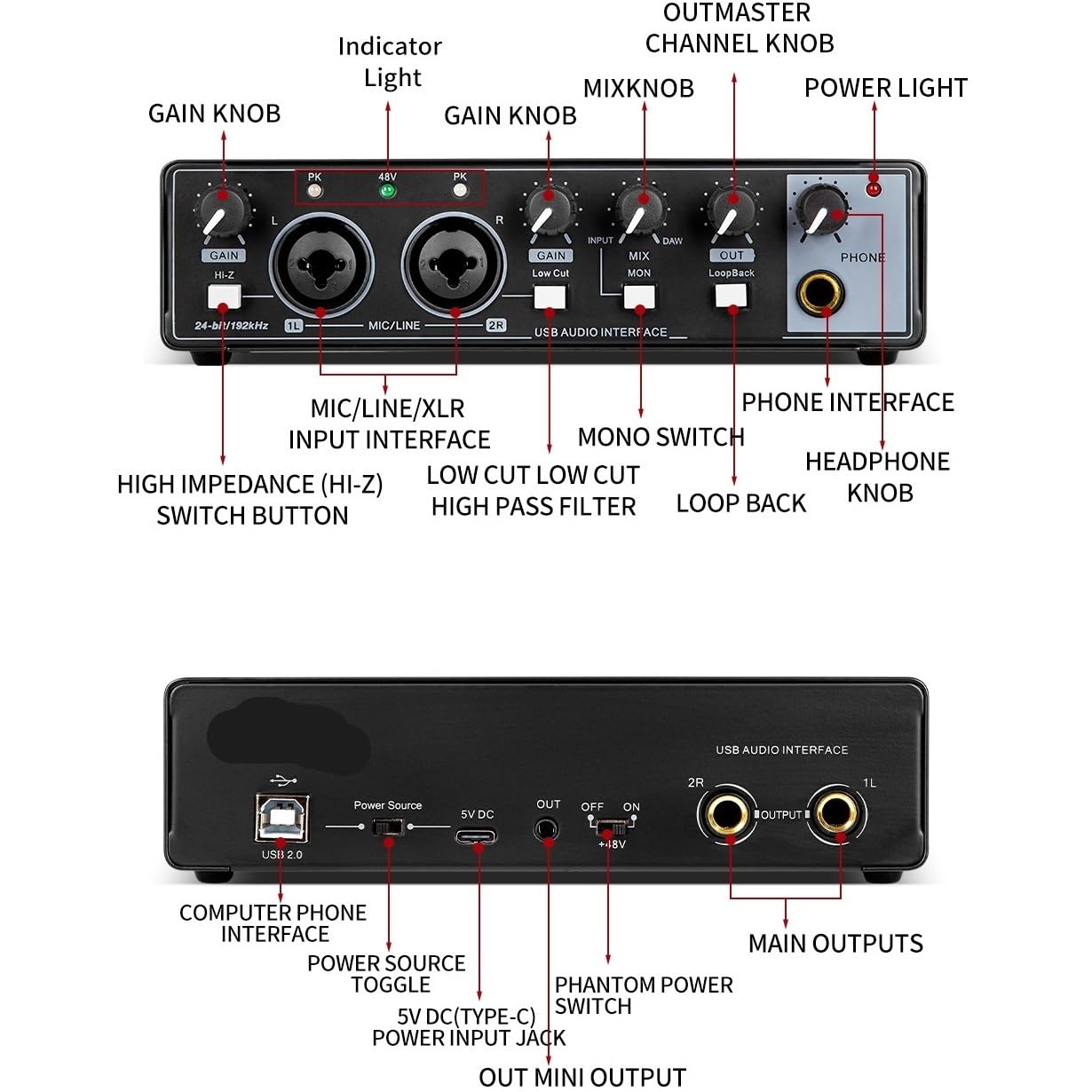 Mesa Mezclas, Tarjeta de sonido for estudio grabación audio Equipo Interfaz USB for