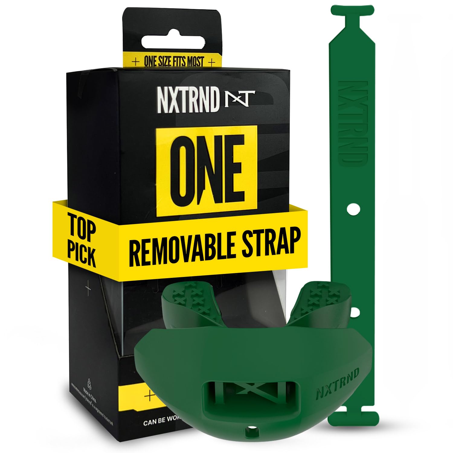 Nxtrnd One Football Mouth Guard, Strap Included, Fits Adult & Youth (Dark Green)