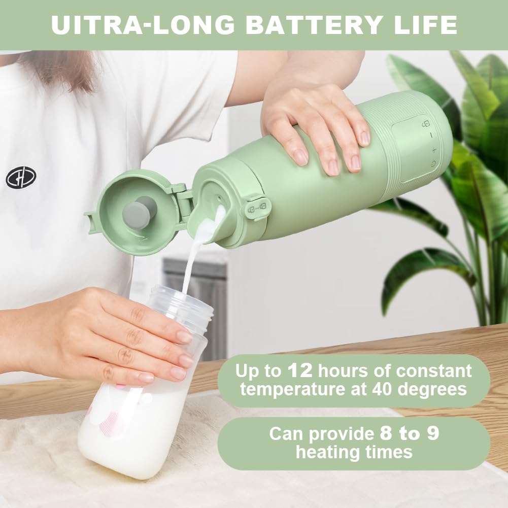 Aolso Tragbarer Baby Flaschenwärmer für Unterwegs, Mobiler und kabelloser Flaschenwärmer, Tragbarer Flaschenwärmer mit USB-C Schnellladung, Große 500ml Kapazität, Warmhaltefunktion (bis zu 12 Stunden)