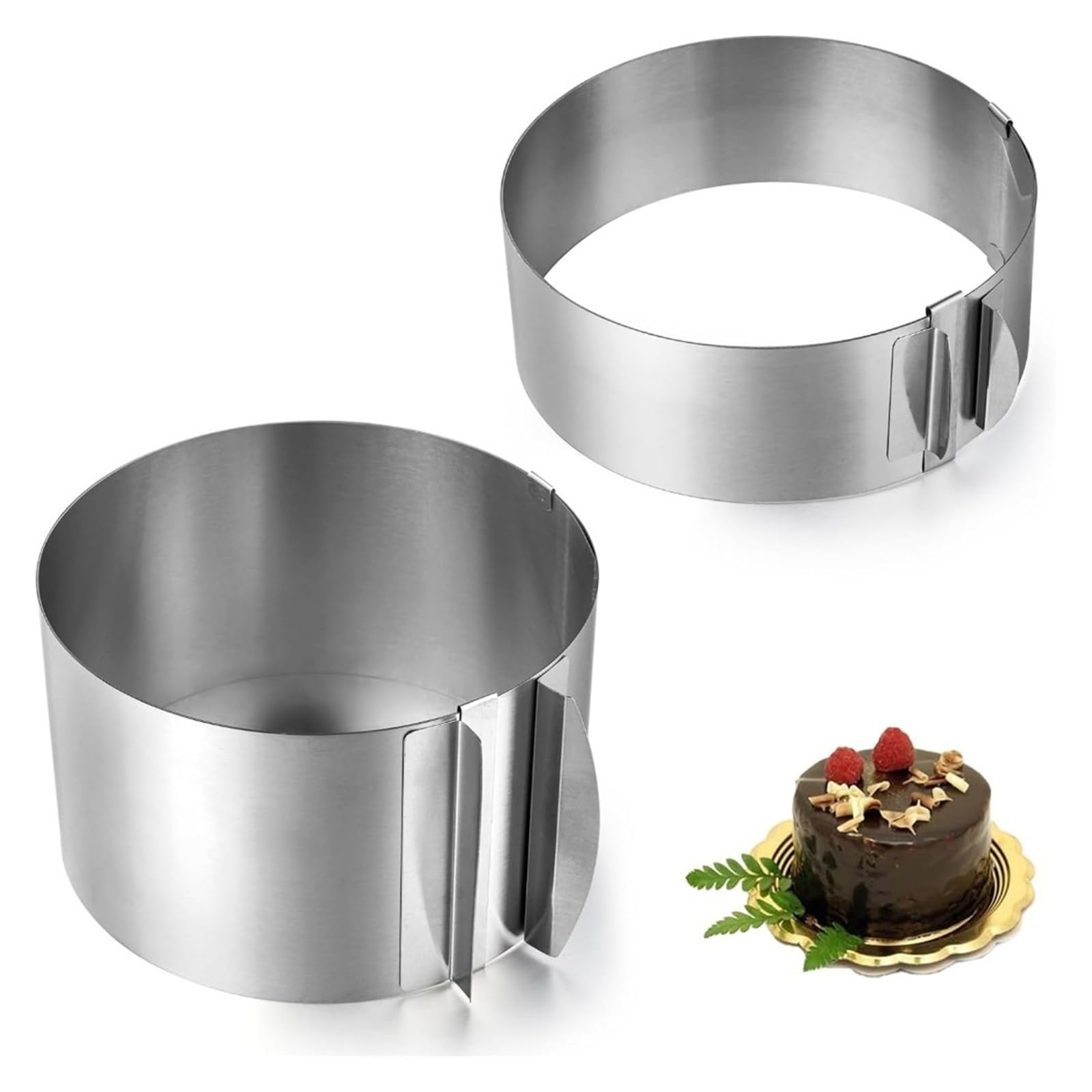 Runde Kuchenform aus Edelstahl, verstellbar von 6 bis 12 Zoll, Höhe 6–15 cm, mit präziser Skala, Form-Backring for Mousse-Backen(8cm)