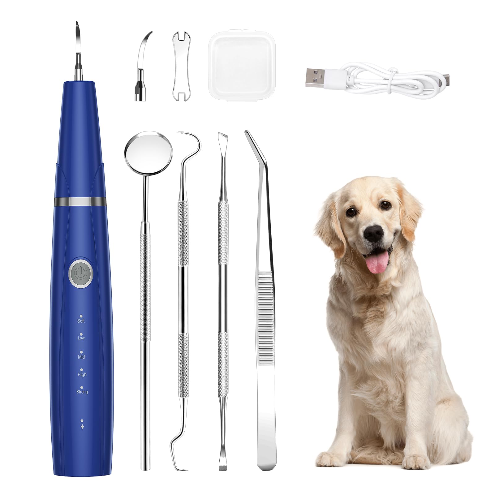ORIA Dog Plaque Remover for Teeth, Ultrasonic Dog Teeth Cleaning Kit with LED Light, 5 Modes, Waterproof & Rechargeable Pet Tooth Cleaner for Tartar and Stains, Dogs and Cats