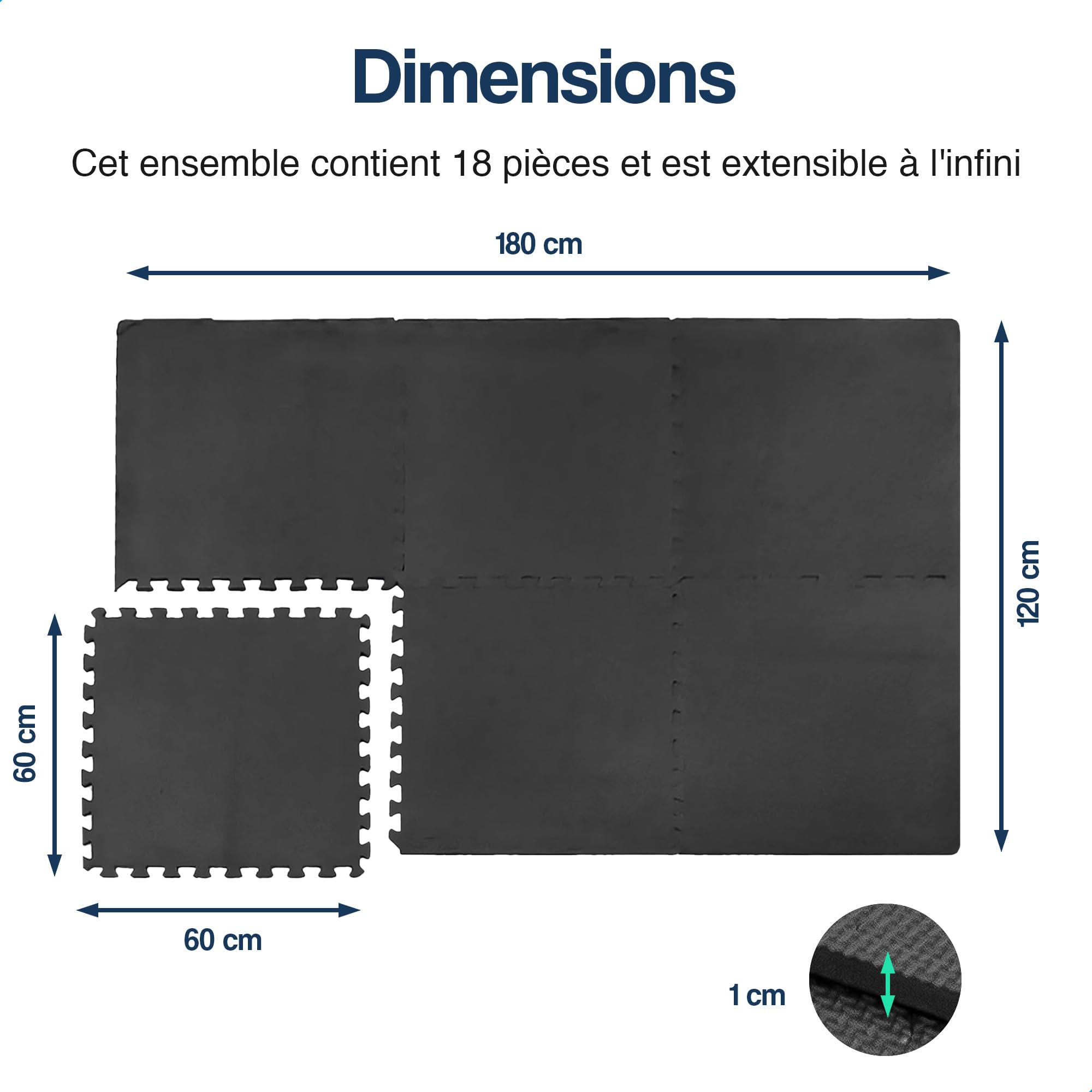 Hulser Tapis Puzzle de Fitness - 60 x 60 x 1,2 cm - Tapis de Protection de Sol pour salles de Sport et Maison - pour appareils de Fitness - d'entraînement