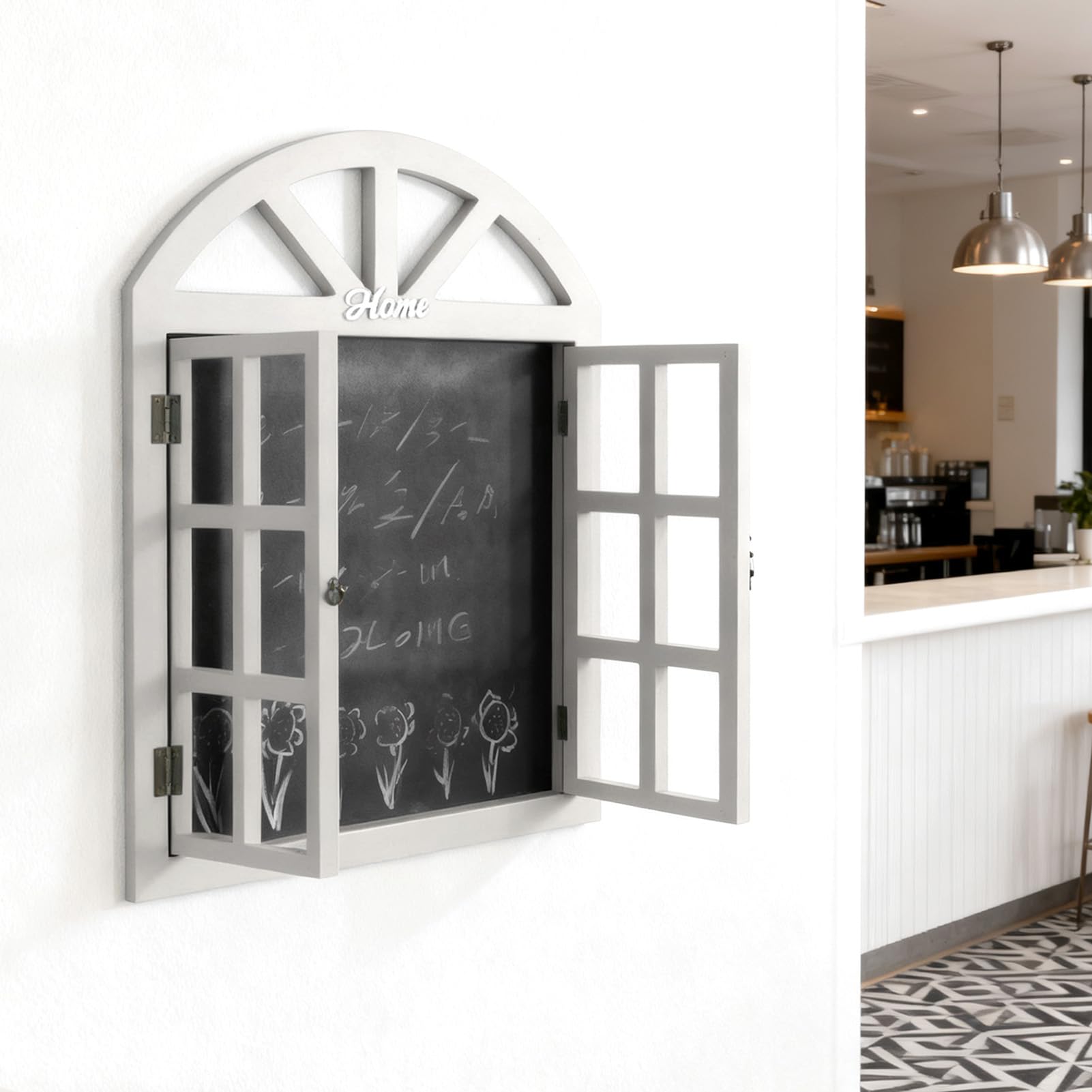 Hängende Kreidetafel, Abwischbare Holztafel in Fensterrahmenform mit Aufhängevorrichtung für Restaurants, Cafés, Hochzeiten und Wohnräume (7702A-02)