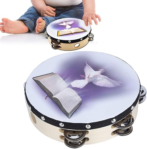 Miniatura 6 de Pandereta de mano de madera, doble fila, pandereta de metal de percusión, timbre de percusión, juegos de batería, instrumentos musicales para niños