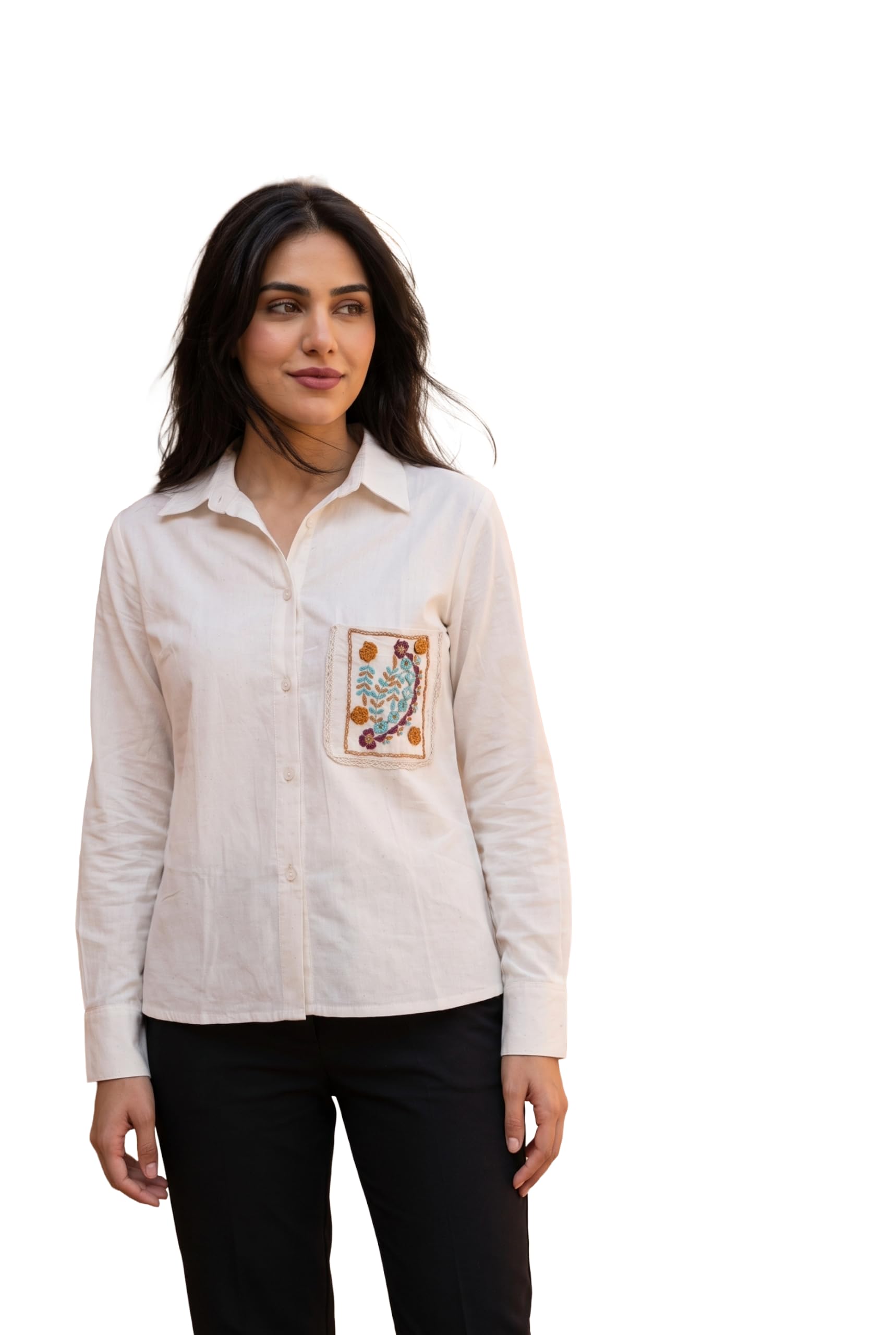 Off White Organic Cotton Embroidered Women's Shirt | Soft Breathable Fabric-picture-31