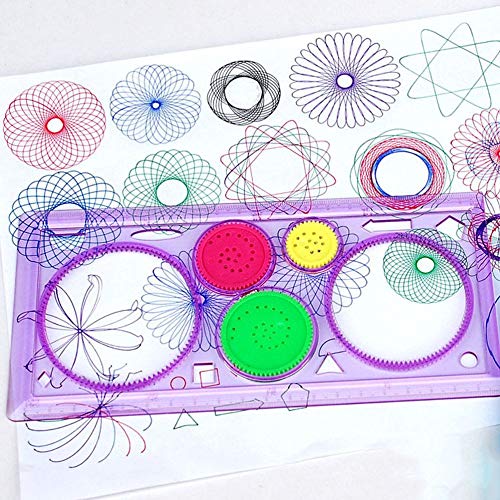 Image of Crackles Creative Gift Designer Spiral Spirograph Geometric Ruler Drafting Tools Art& Craft Sets School Stationery Return Gift for Children Kids Students Birthday Drawing Toys - Pack of 10