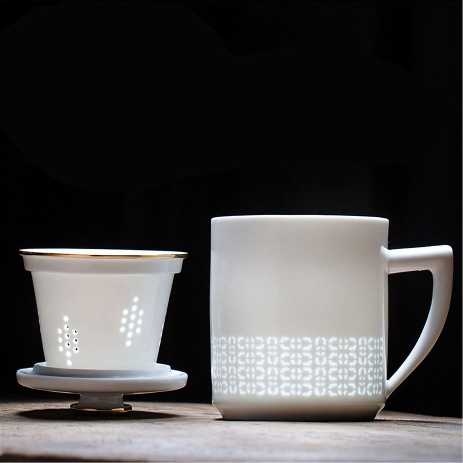 Office Mug with Lid Infuser Home Ceramic Large Capacity Tea Cup-Color3-440ml