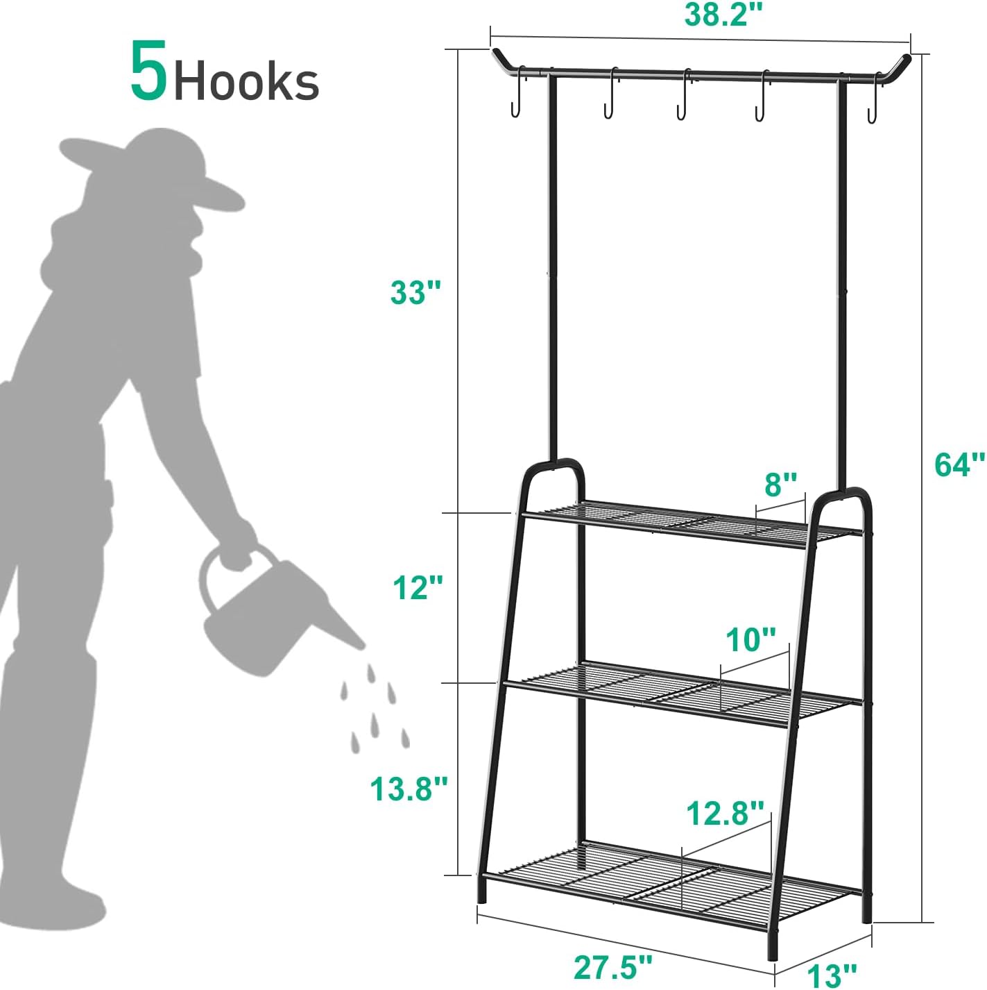 kiplant Plant Stand Outdoor, Hanging Planters for Indoor Plants, Tall/Metal/Tiered/Hanger Plant Shelf