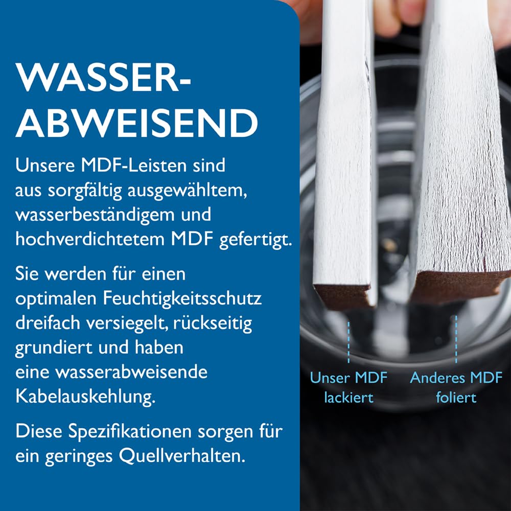 Sockelleiste MDF – 16x95x2440 mm, 10 Stück, weiß RAL 9016 lackiert