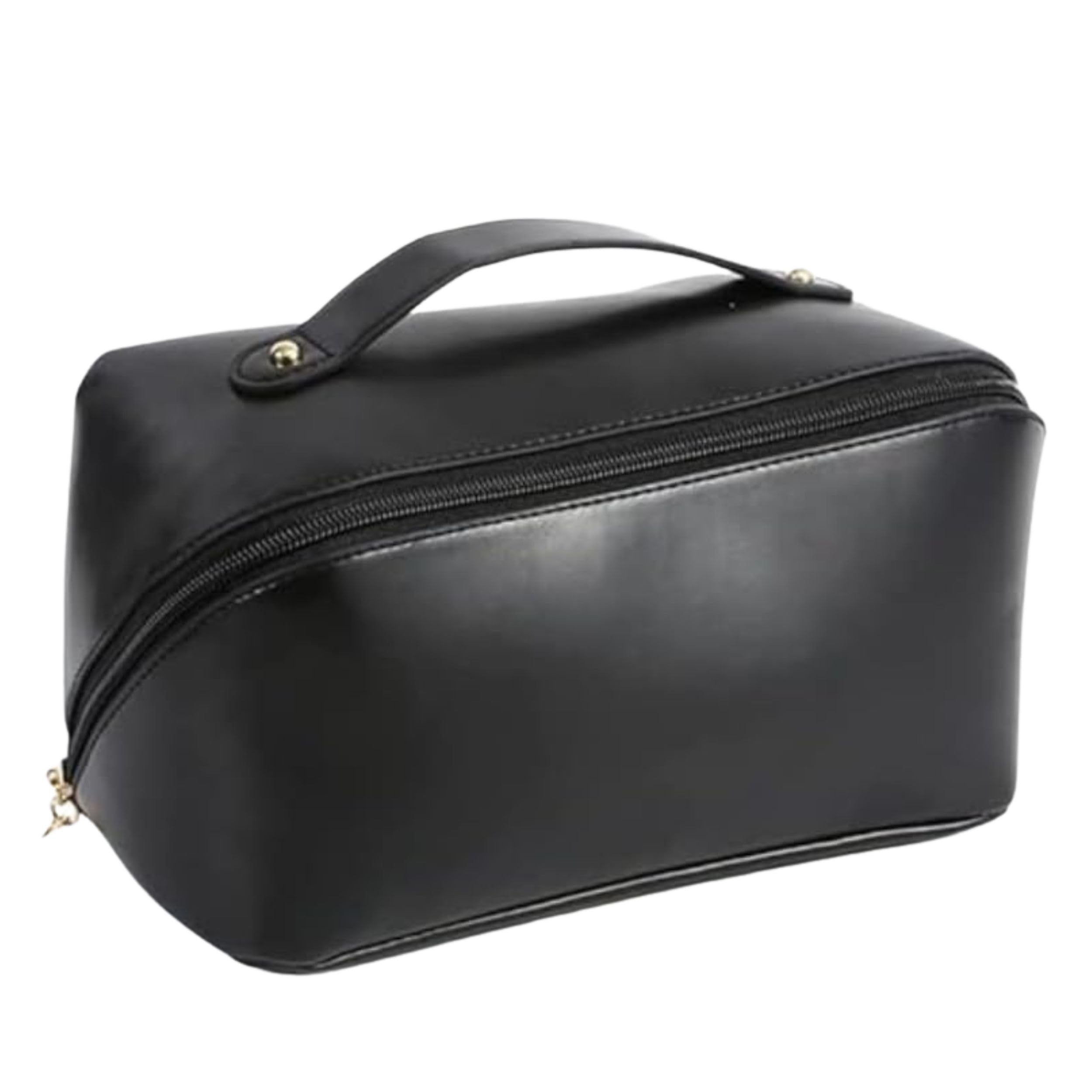 Women’s Travel Makeup Bag – Waterproof PU Leather Cosmetic & Toiletry Organizer with Handle Portable Vanity Pouch for Skincare, Brushes Accessories Zipper Closure Storage - White (Black)-image-43