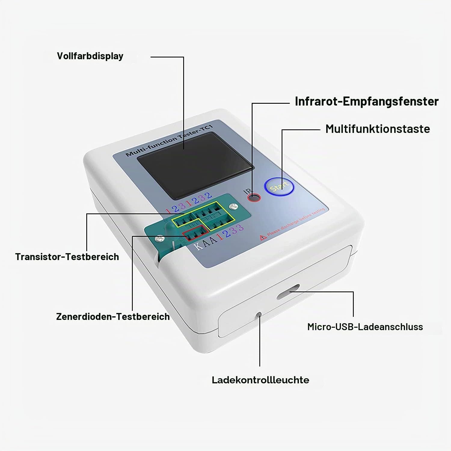 LCR-TC1 Transistor Tester, Multifunktions TFT Tester,1.8" LCD Display Hintergrundbeleuchtung für Dioden Trioden Kondensatorwiderstand,Transistor, LCR ESR NPN PNP MOSFET LW21