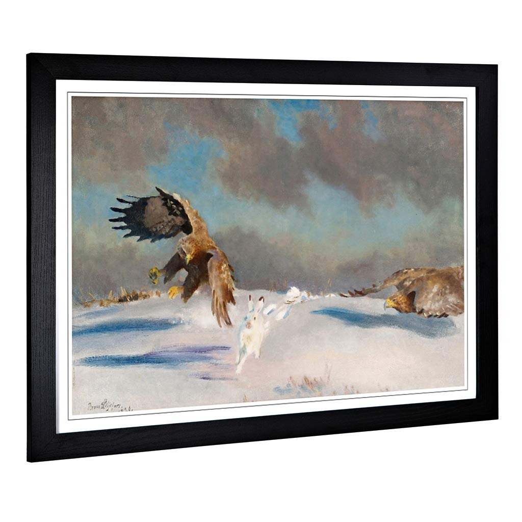 Big Box Art Framed Print of Bruno Liljefors Eagle Hunting Hare Design | Wall Art Picture | Home Decor for Kitchen, Living Room, Bedroom, Hallway, Black, A2 / 24.5x18 Inch / 62x45cm