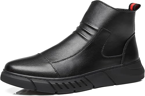 PURCHAWEE Botas Chelsea de cuero para hombre, botas casuales antideslizantes con cremallera lateral alta para negocios, botas de tobillo Chukka