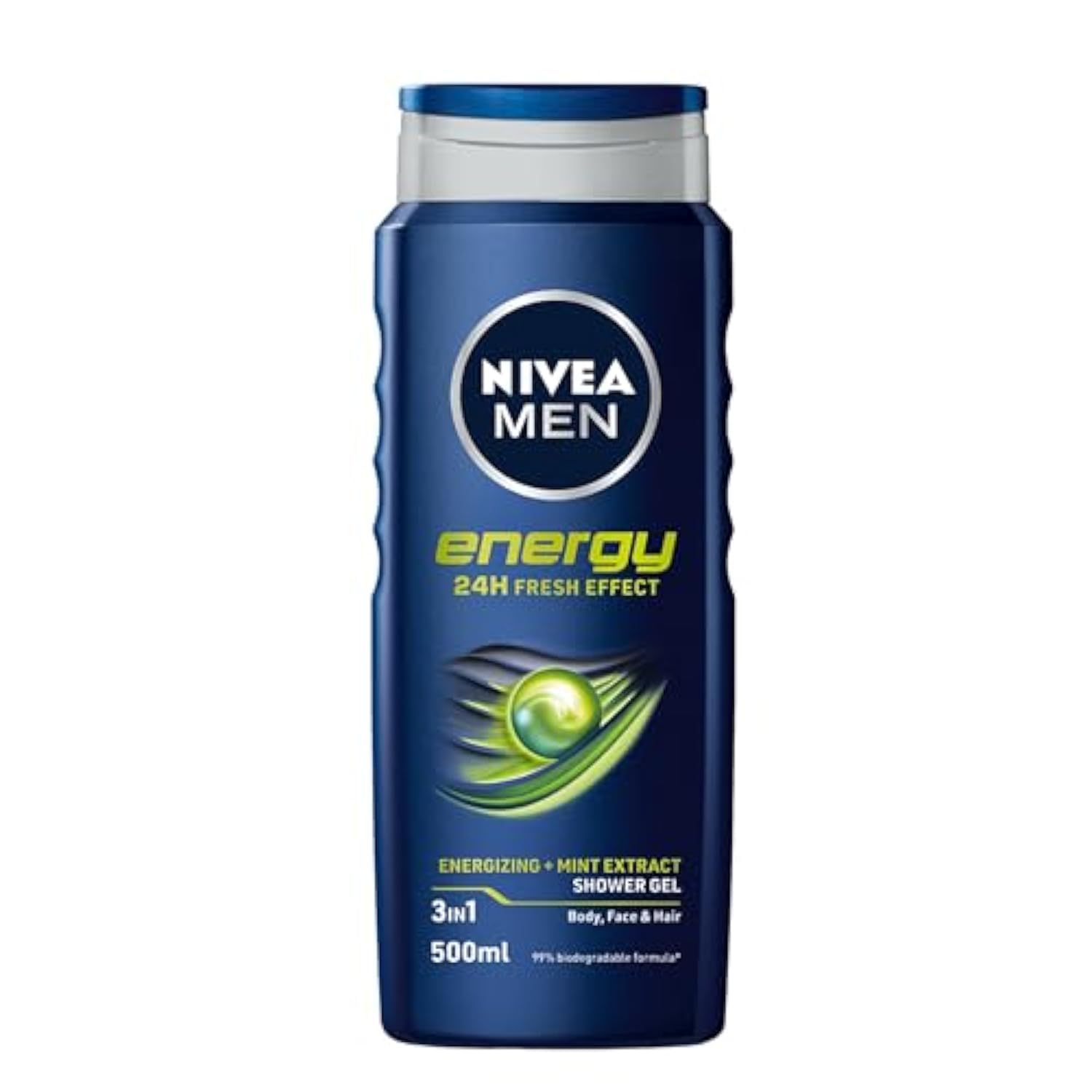 NIVEA MEN Duschgel Energy (1 x 500 ml) – Waschpflege angereichert mit belebendem Minzextrakt – Duschgel für Herren 3 in 1 – Reinigungspflege für Körper, Gesicht & Haar, belebender Frischeeffekt 24