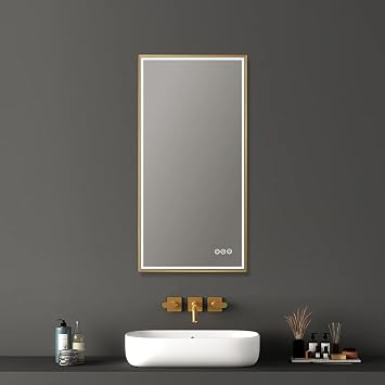 Blossom 18x36 LED Mirror for Bathroom Gold Frame - Modern Backlit Wall Mounted Mirror with Lights - 3 Color Dimmable Smart Mirror with Anti-Fog & Memory - Architectural Grade Vanity Mirror